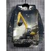 3D Digital Printing Engineering Style Yellow Excavator Pattern Hooded Sweatshirt Fashion Trend Casual Children's Clothing, Perfect Gift