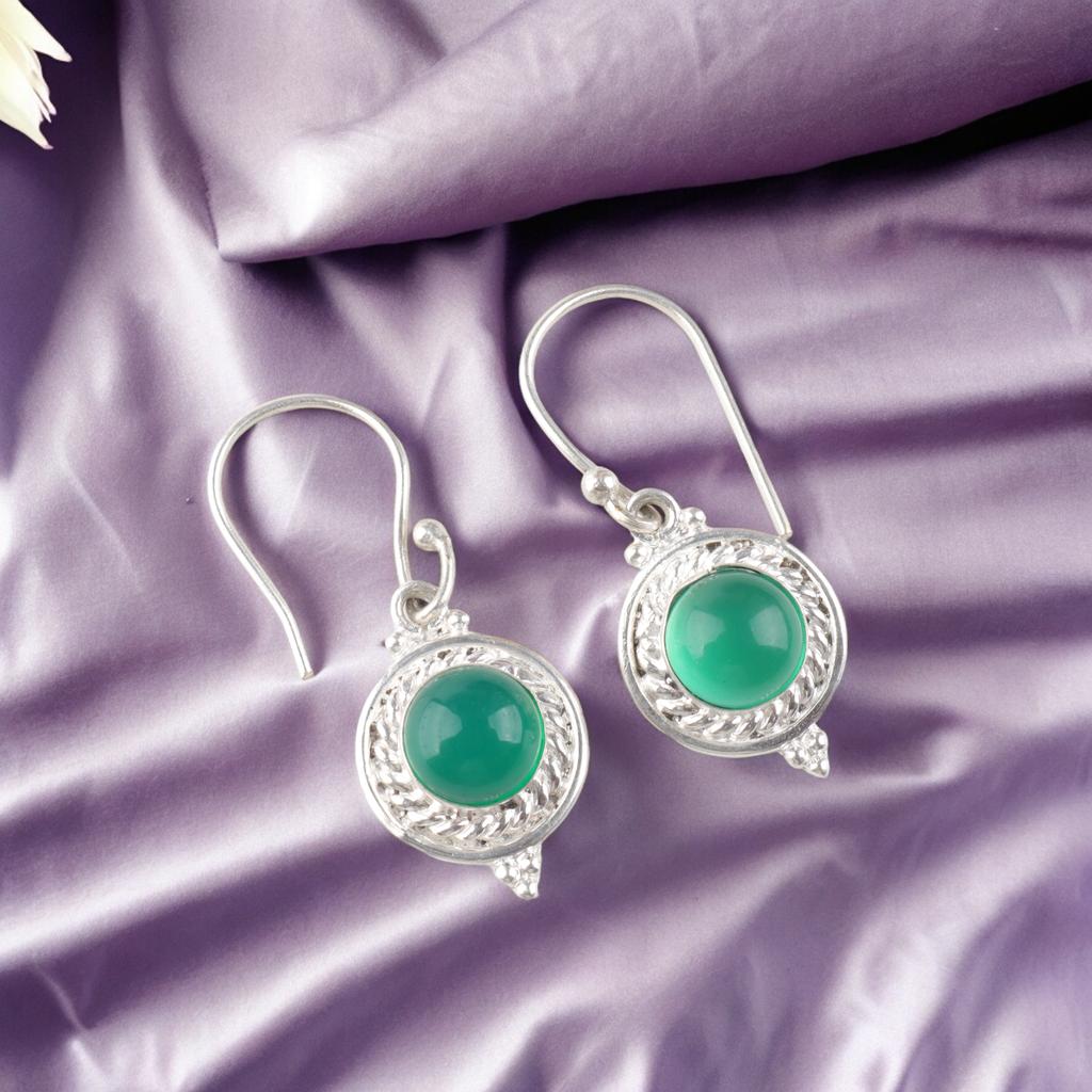 Green Onyx Cab Gemstone 925 Sterling Silver Jewelry Handcrafted Earrings 1.43" EE-117-24
