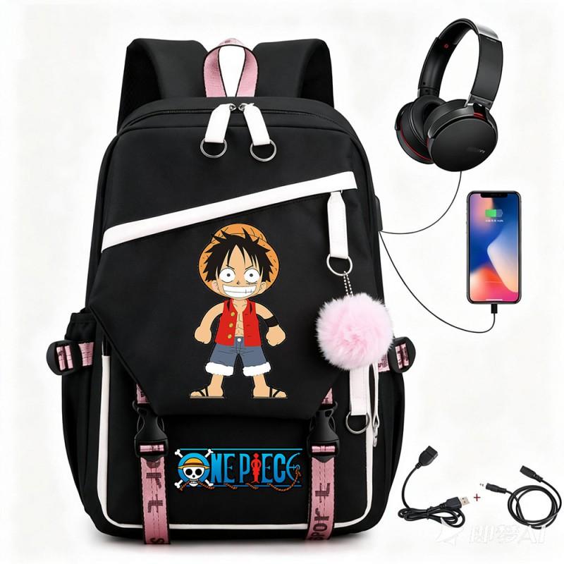 One Piece Chopper Luffy Anime Backpack School Travel USB Charging Large Capacity Canvas Bag Unisex