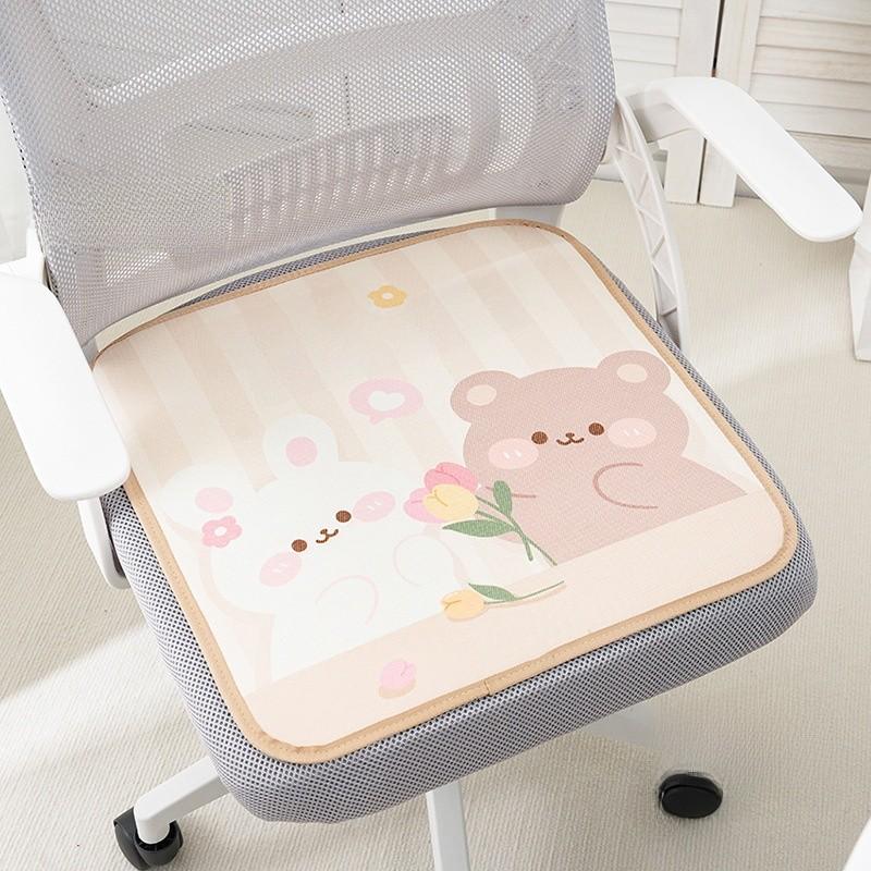 Cartoon Tulip Bear Rabbit Seat Cushion With Ice Silk Fabric For Office And Car Comfort