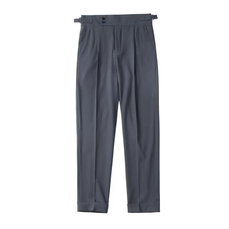 Pantaloni da abito casual da uomo a vita alta, dritti e larghi, con fibbia Naples Paris