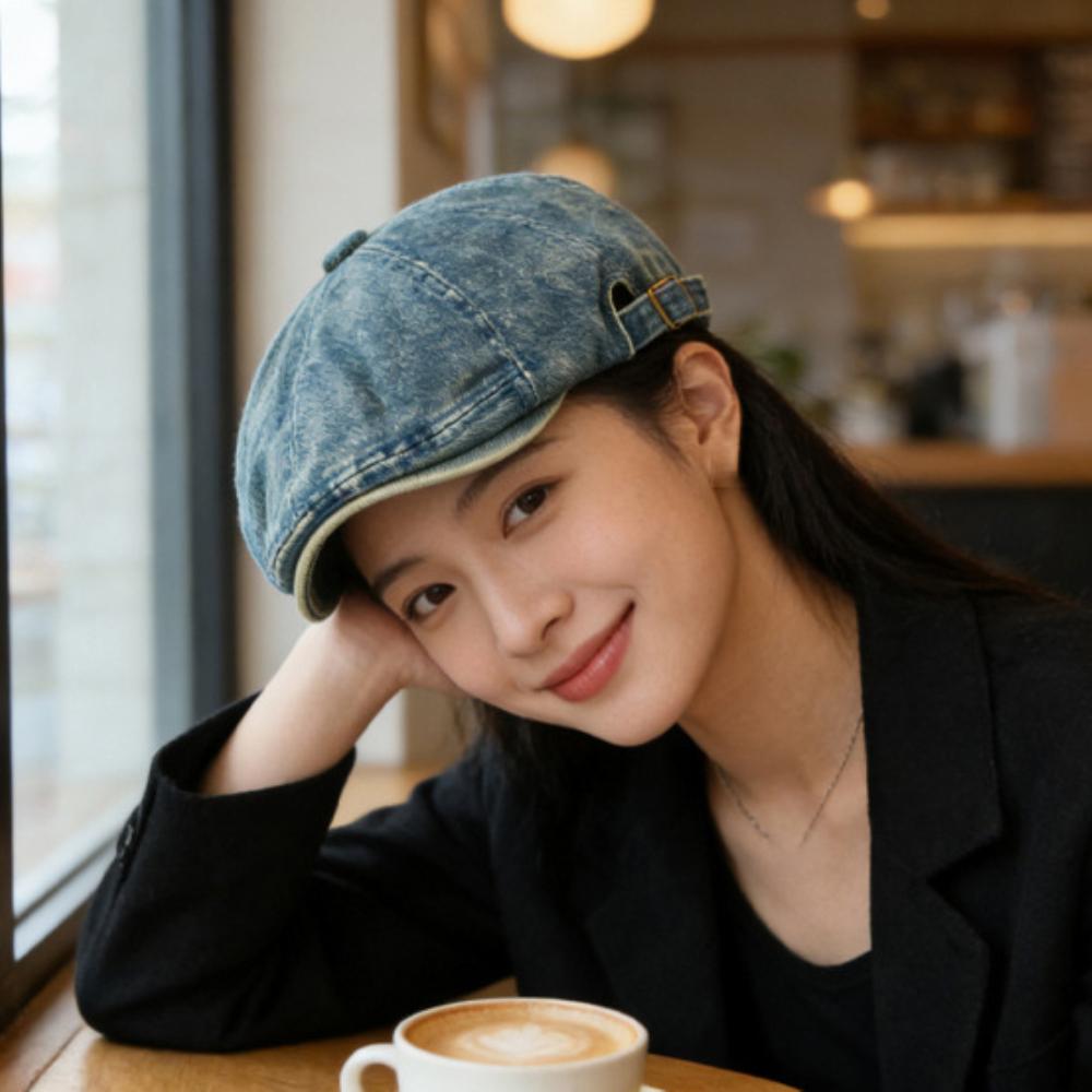 HT5045 Mens Beret Women New Spring Autumn Denim Beret Hat 100% Cotton Adjustable Artist Flat Cap Male Female Octagonal Beret Cap
