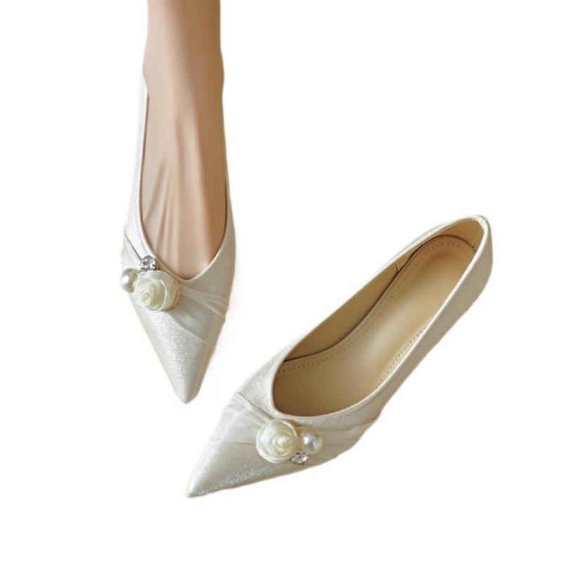 Flower Pearl Women Flats Shoes Crystal Elegant Pointed Toe Party Sandals 2025 Trend New Dress Woman Loafers Summer Shallow Shoes