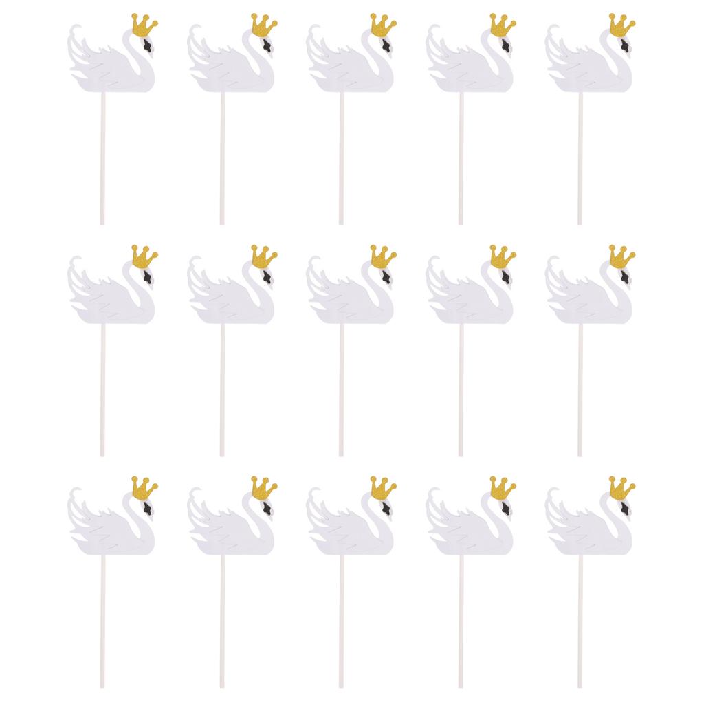 15 Stück Kuchendekoration Hinzufügen- Schwan Topper Geburtstag Hübsche Cupcake Ornamente Dessert Papierpicker