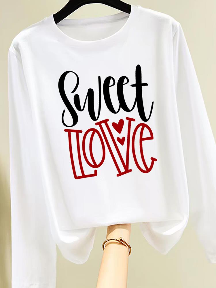 (Asian Size) Sweet Beach Trend Cute Print T Shirt Women Clothing Tee Autumn Winter Spring Casual Fashion Top O-neck Graphic Long Sleeve T-shirts