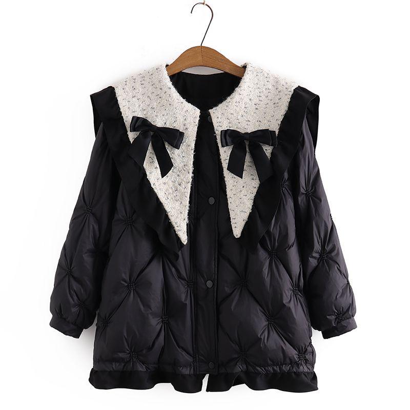 

Женское зимнее пальто большого размера темно-синего цвета с воротником и бантом 2022 XL (for 120-140 lbs) чёрный