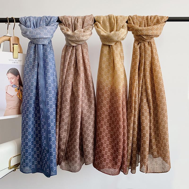 High-end fashion color matching cotton and linen scarf women's elegant temperament thin travel sunscreen shawl beach towel