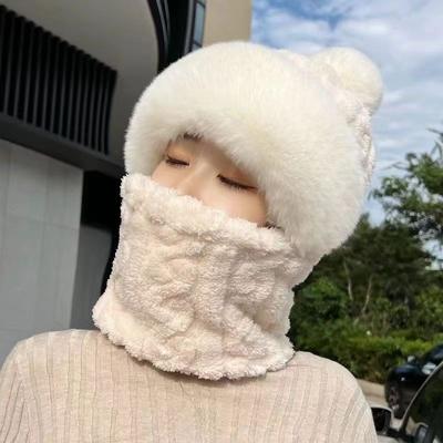 Hat and Neck Integrated Women's Winter New Velvet Thickened Cycling Windproof Cold-proof Electric Car Warm Pullover Cap