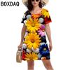 Elegant Fashion Short Sleeve T-shirt Dress Beach Vacation Midi Dresses Women 3d Print Clothing