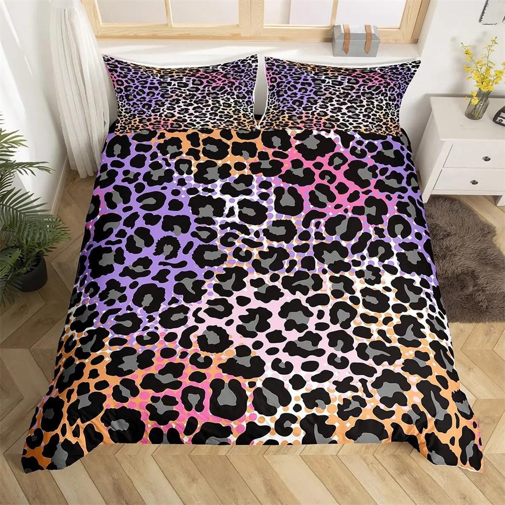 Bamboo Fiber Luxury Comforter Cover Gold Leopard Print Bedding Set Duvet Cover + Pillowcases 15 Colors Bed Spread Set Complete