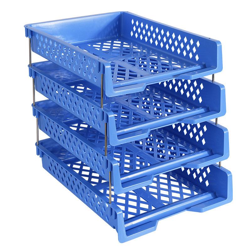 Blue Multi-Layer Desktop File Rack - Office Storage Shelf & Thick Plastic Box