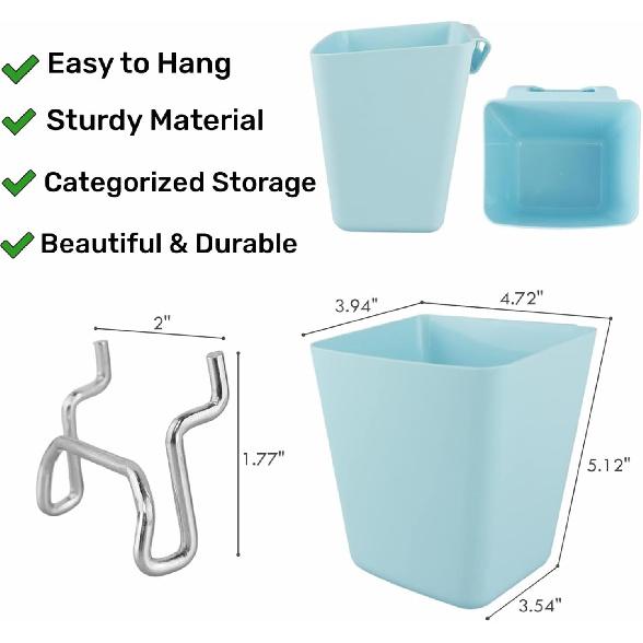 6Pack Pegboard Cups, Large Pegboard Bins with Hooks, Square Box Shape Pegboard Cup Holder Accessories for Garage Office Craft Room DIY Tools Playroom