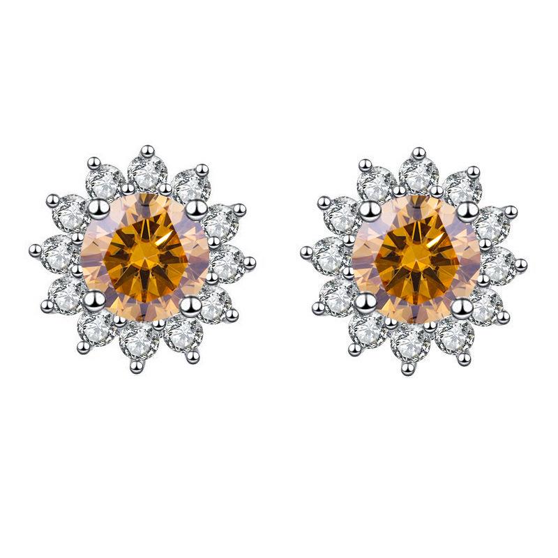 925 Sterling Silver D Color Moissanite Sunflower Stud Earrings - Student Gift