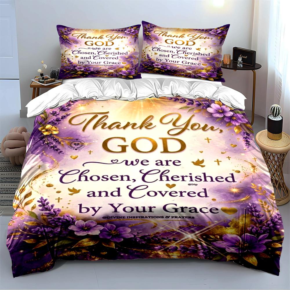 Thank You God Purple Floral Bedding Set Bedding set (1 duvet cover, 2 pillowcases, duvet not included)