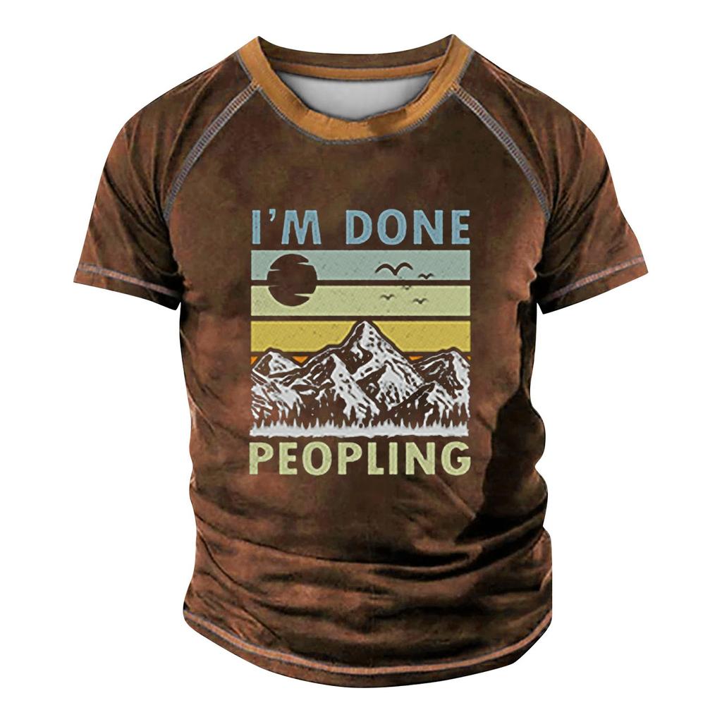 Men's Raglan T-shirt Retro Short Sleeve Round Neck Letter Printing Tops