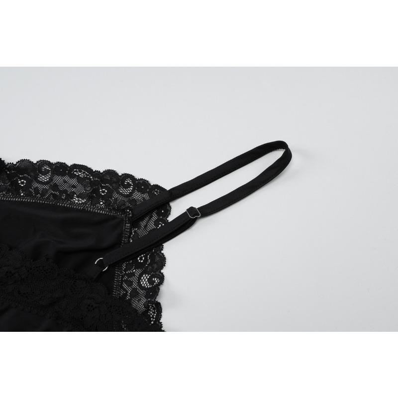 Sexy Women's Lace Edge Halter Dress Sleeveless Slim Split Short Dress