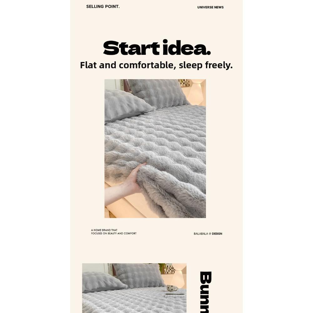 Class A Bubble Fleece Solid Color Fitted Sheet Thickened Mattress Protector Cover Fleece Bed Sheet Single Piece