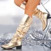 Large Size Gold Bar Rock Women's Boots Autumn and Winter New Stacking Boots But Knee High Leather Boots