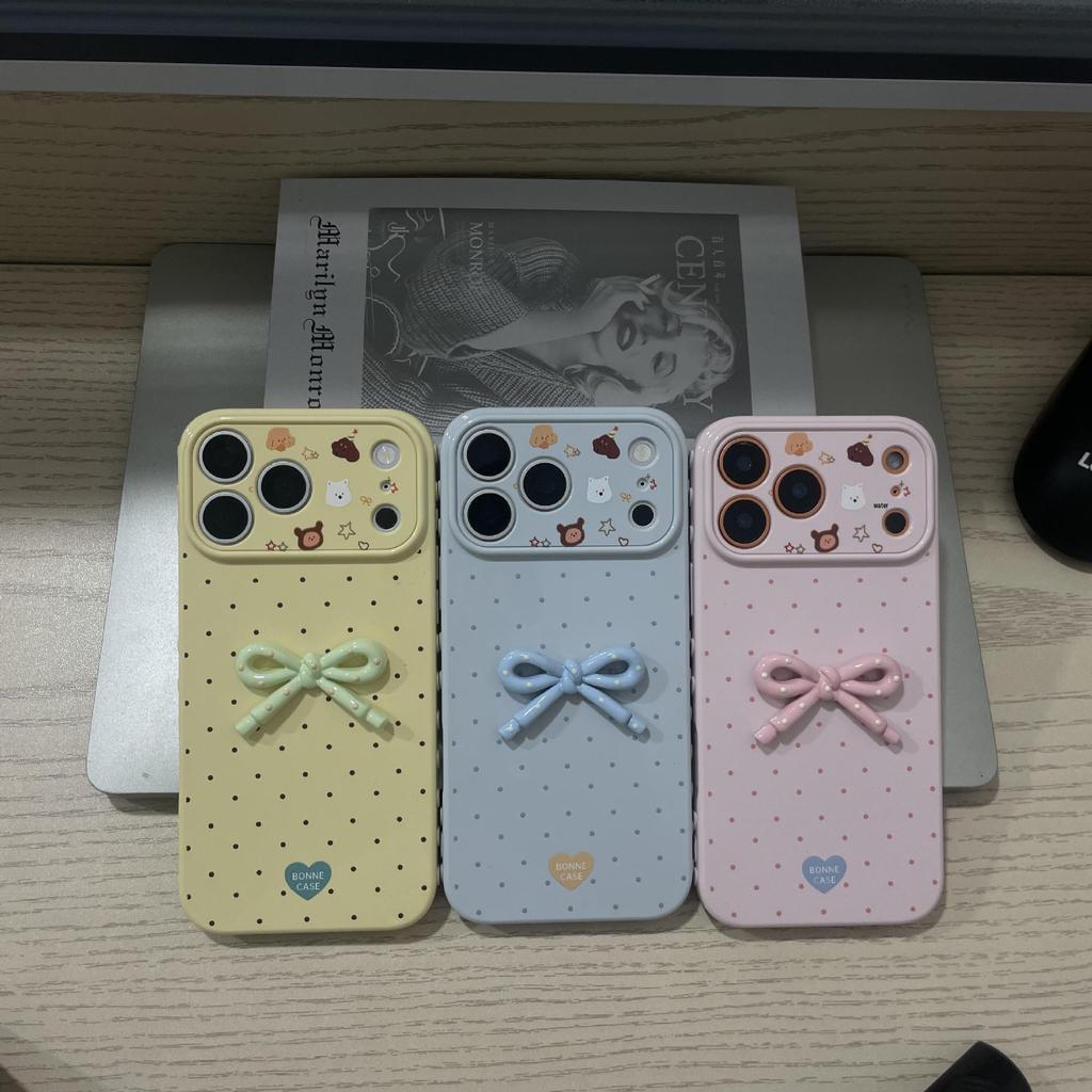 Custodia iPhone 17 Pro con Fiocco a Pois 3D | A Forma di Cuore, Protezione in TPU Antiurto