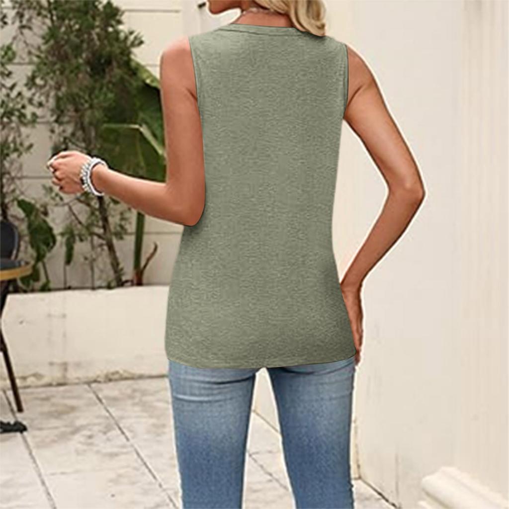 Women's Fashionable V-neck Loose Casual Pleated Sleeveless Vest Top