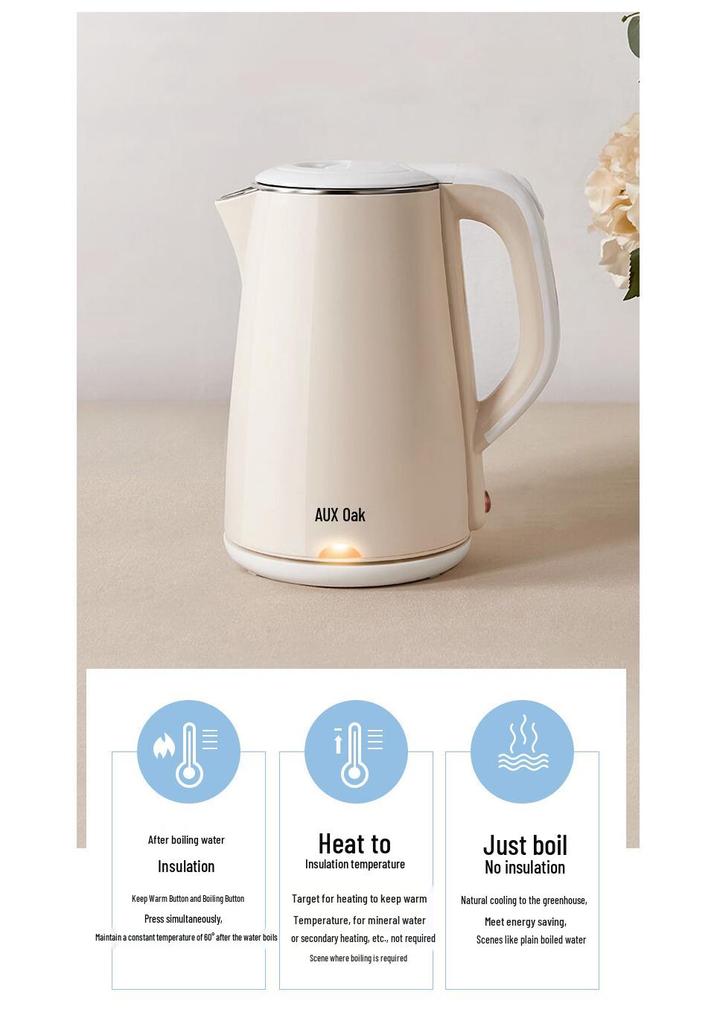 Auxes Insulated Electric Kettle: Large Capacity, Constant Temperature, Fast Heating, Compact for Home and Dorm Use