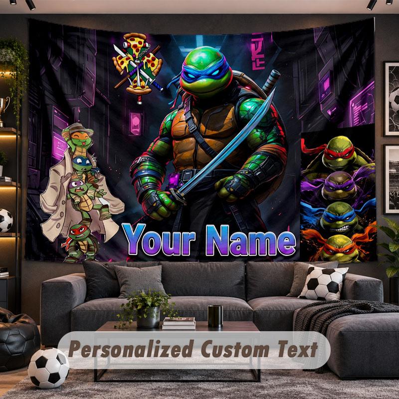 Wall Hanging Tapestry Custom NameTeenage Mutant Ninja Turtles Pattern Personalized Printed Fabric Wall Decor