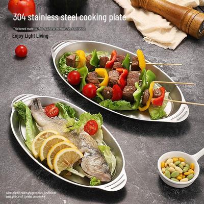 304 Stainless Steel Oval Fish Plate with Double Handles for Steaming Sea Bass