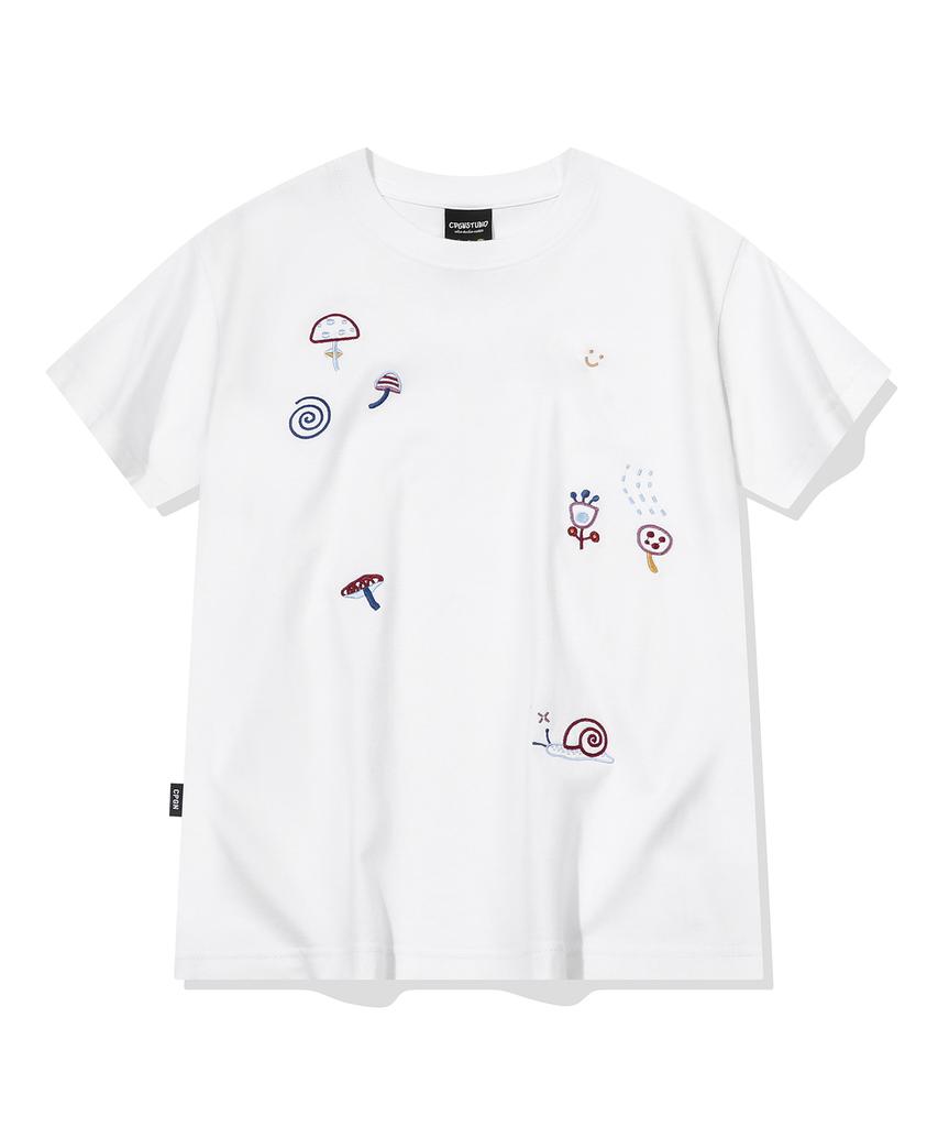 CPGN STUDIO Mushroom Stitch Crop Short Sleeve Tee White