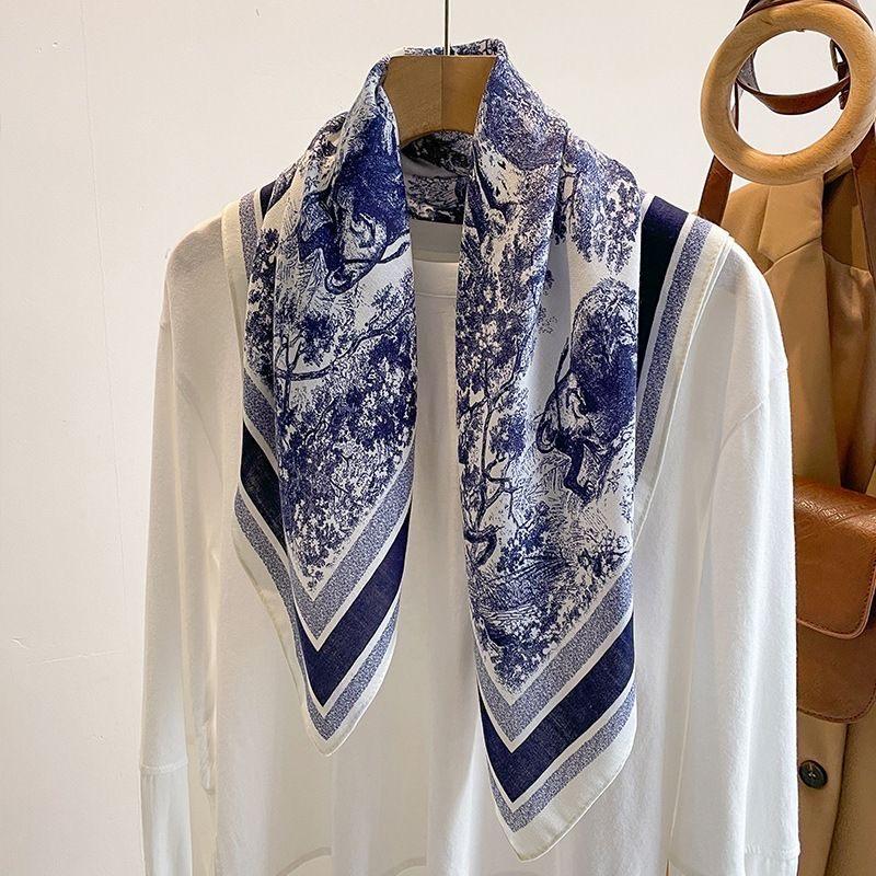 New landscape printed silk scarf square scarf high-end shawl professional versatile neck small square scarf headscarf women'
