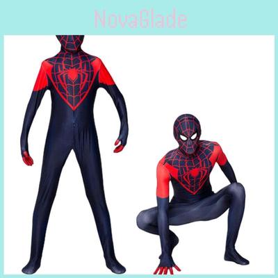 Spider-man Miles Morales Cosplay Costume For Adults And Kids Polyester Fiber Jumpsuit And Hood Included