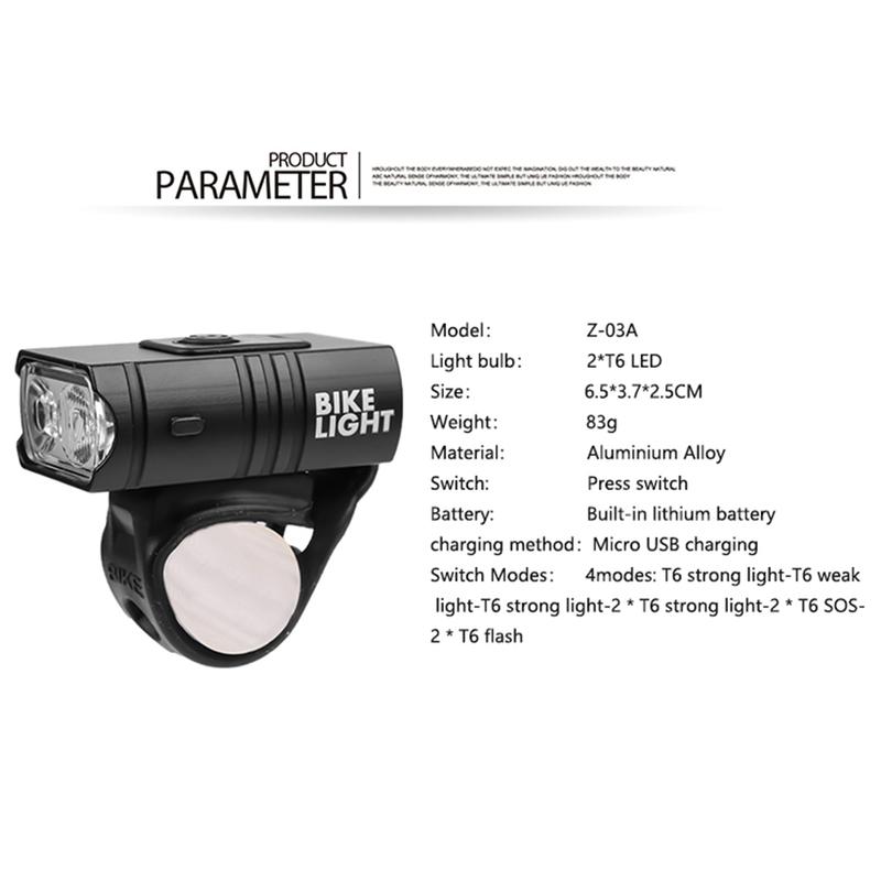 Bicycle Light 2xT6 LED Bike USB Rechargeable 800LM Aluminium Front Taillights