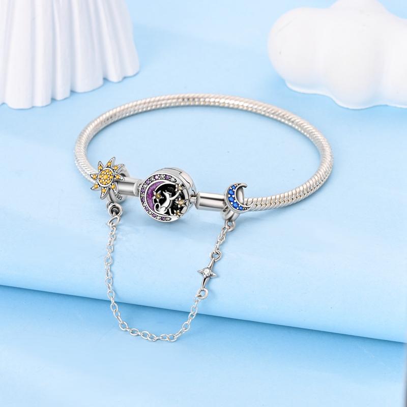 Copper Metal Star Moon Secure Safety Chain Charm Bead Components Pendant Bead Component High Quality Fine Jewelry Compatible With Authentic Original