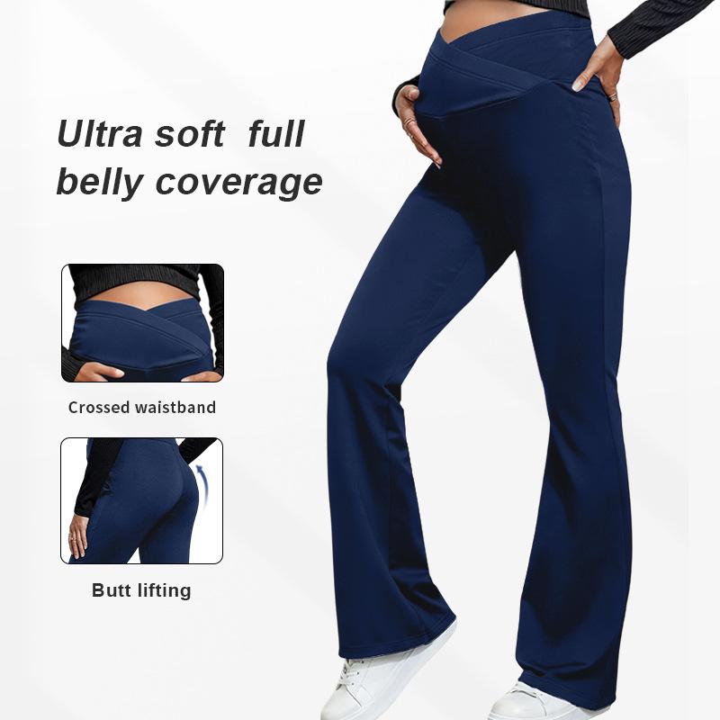 Autumn/Winter High Waist Maternity Yoga Pants with Belly Support & Flared Design