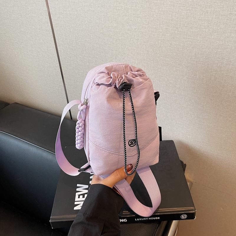 Summer High-End Niche Mobile Phone Crossbody Small Bag Women'S Outdoor Sports Solid Color Canvas Water Cup Bag
