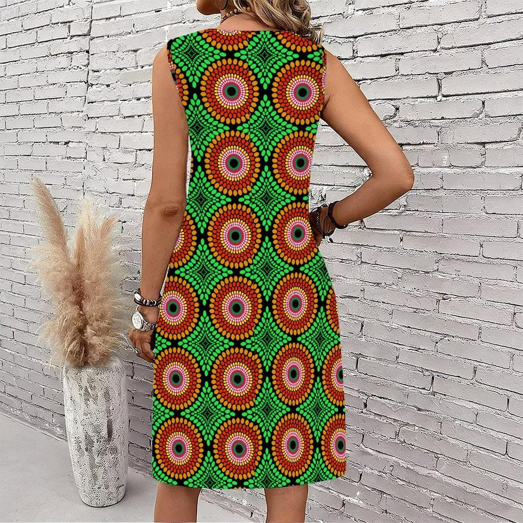 Plus Size V Neck Sleeveless Dress Far Mountain Cloud Ink Print For Wetland Park Tour
