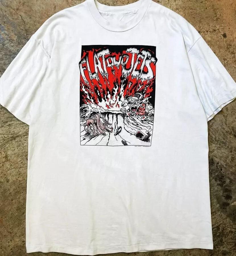 Vintage 90s Flat Duo Jets Short Sleeve White All Size S-5XL T-Shirt AE128 S