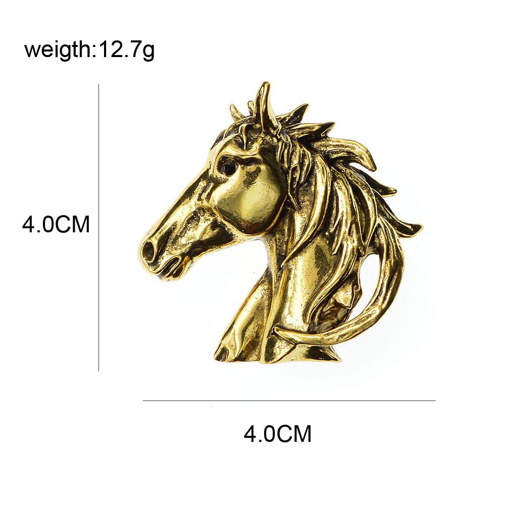 New Gold And Silver Color Horse Head Brooches For Men Unisex Vintage Animal Pin Punk Style Suit Accessories High Quality