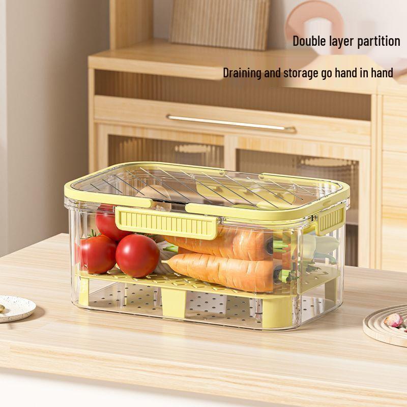 Double-Layer Portable Fresh-Keeping Box: Large Capacity for Fruits, Vegetables & Picnic Bento