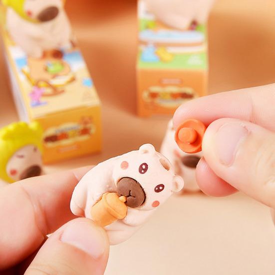 Yousheng 12Pcs Cute Capybara Eraser Set Kawaii 3D Animal Shaped Pencil Erasers for Kids Clean Erasing Low Dust School Supplies Party Favors for