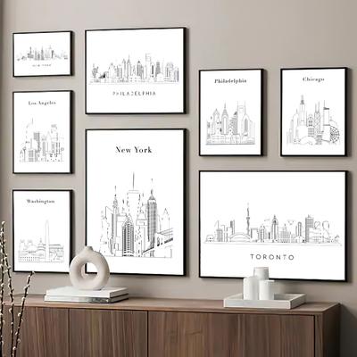 Abstrakt City Line Draw Řím Dubaj New York Toronto Nástěnná malba Malba na plátně Severské plakáty Dekor Obrazy do obývacího pokoje