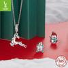 Design Christmas Little Elk Pendant S925 Sterling Silver Necklace Diy Beaded Animal Beads