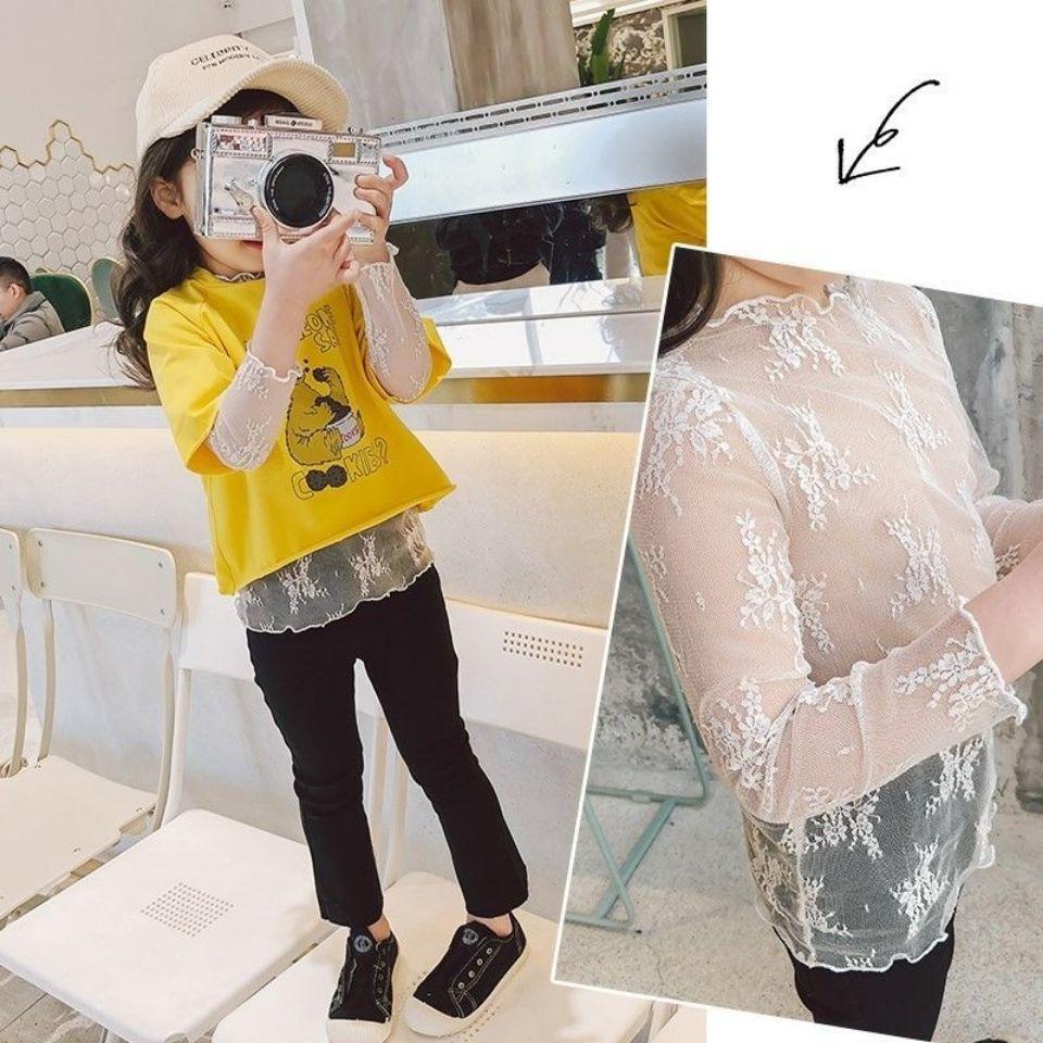 Girls' Korean Style Lace Mesh Sun Protection Long Sleeve Top