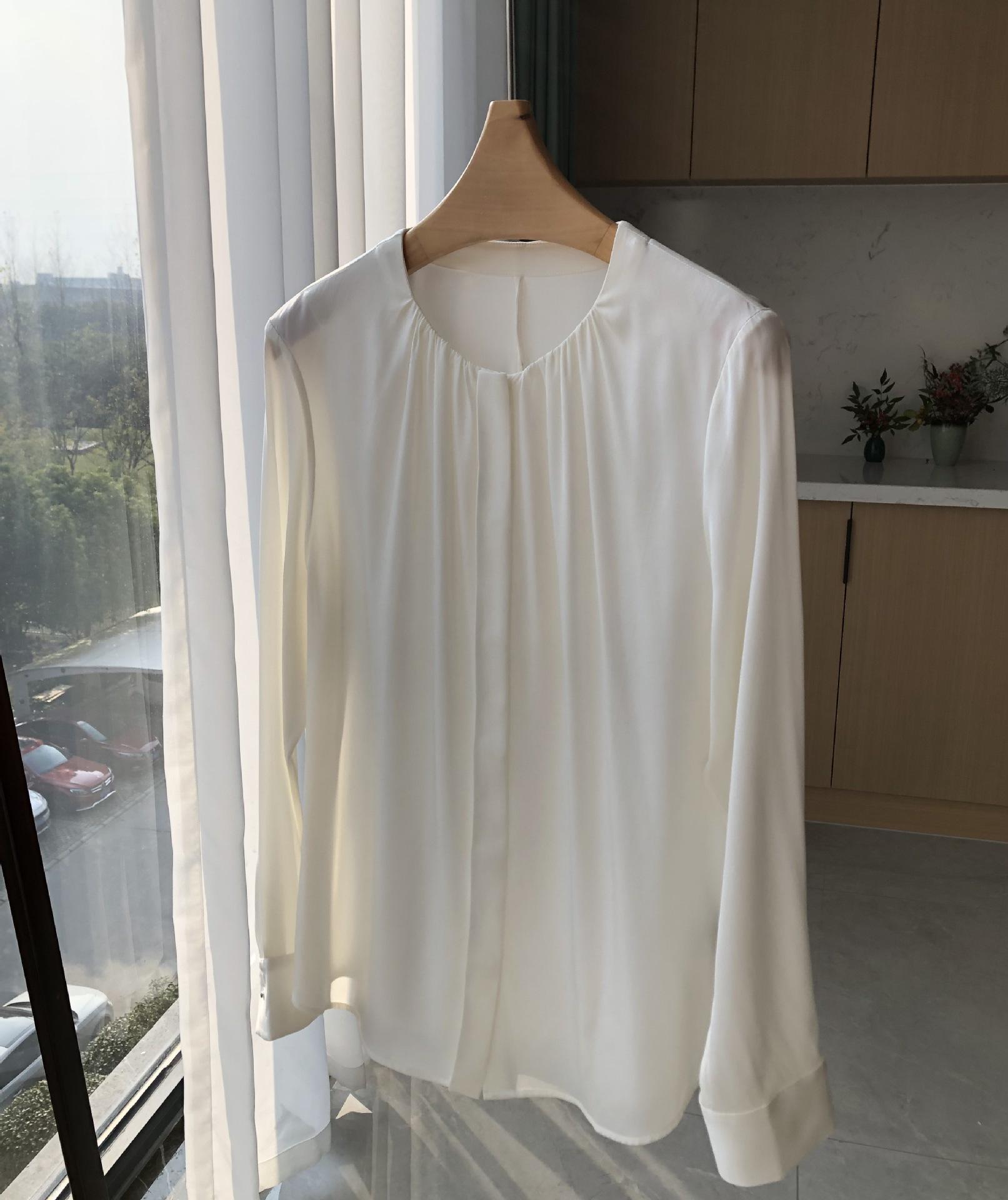 Yuan Quan Style Heavyweight Silk Double Georgette Satin Long Sleeve Shirt Large (L)