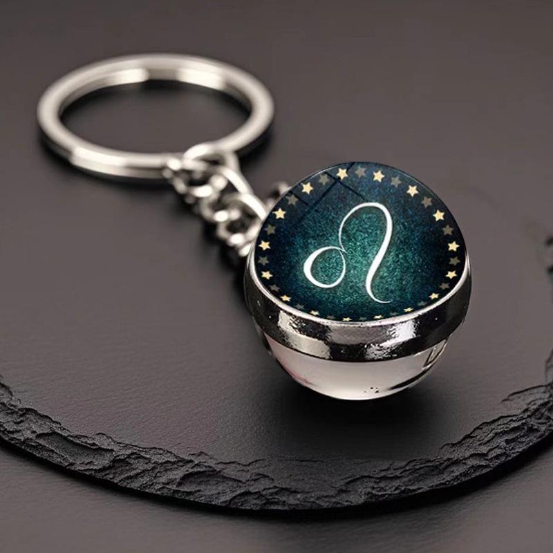 Kulatý svítící krystal zvěrokruhu Keychain - Panna & Lev