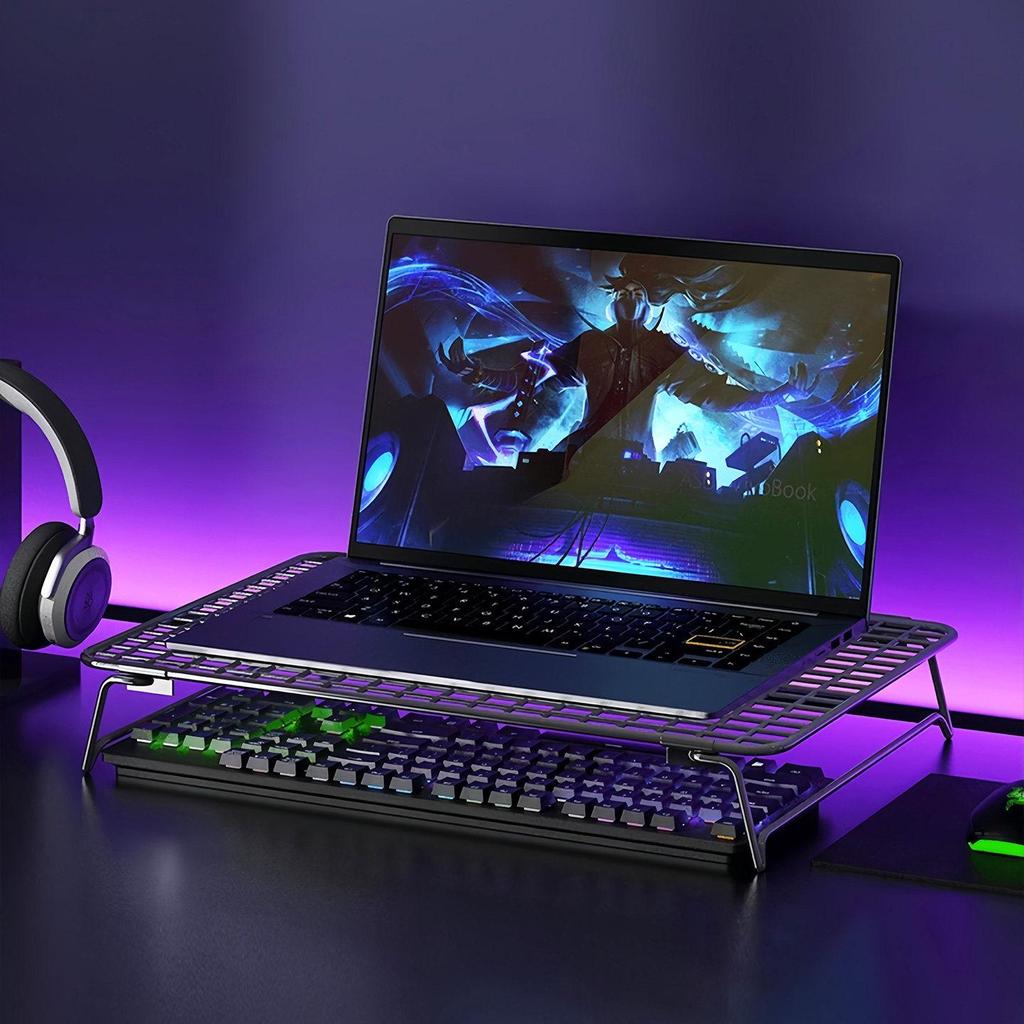 Foldable Laptop Stand & BBQ Grill: Multifunctional Computer Riser with Cooling Storage