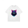 Oversized T Shirt Black Neon Cat With Sunglasses Print Casual Streetwear Fashion For Women