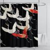Graceful Crane & Black Background Waterproof Shower Curtain - Elegant Asian Art Design for Sophisticated Bathroom Decor