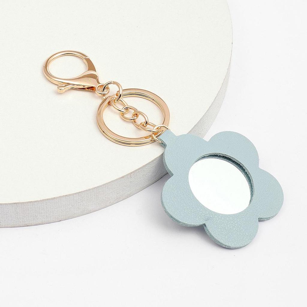 Cute Flower Makeup Mirror Keychain: PU Leather, Portable Pocket Mirror & Car Pendant