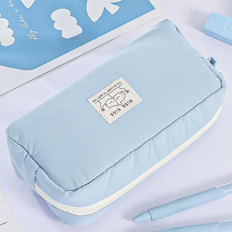 Adorable Lucky Cat Pencil Case Cute Cartoon Soft Stationery Bag Large Capacity Solid Color Organizer Aesthetic School Supplies