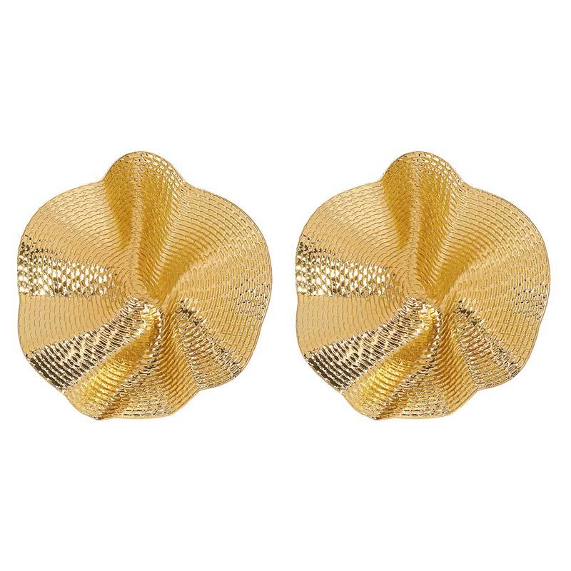 Vintage Geometric Circle Irregular Stud Earrings for Women Trendy Gold Color Metal Pleated Statement Earring Zircon Accessories